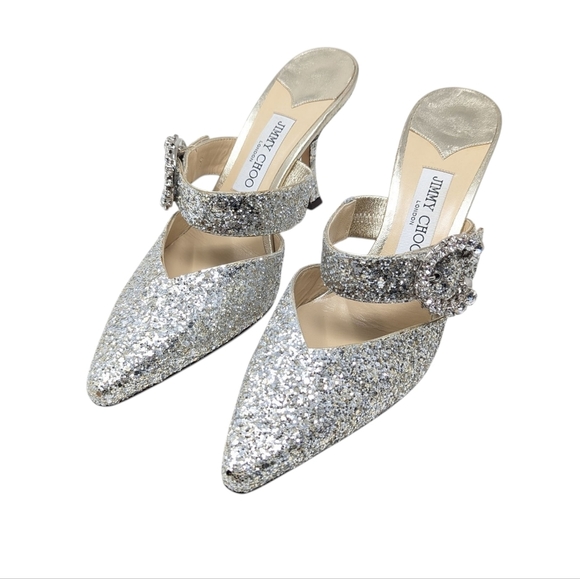 NEW Jimmy Choo Marta 100 Silver Crystal Coarse Glitter Mule Heel Size EU 40 - Picture 6 of 12